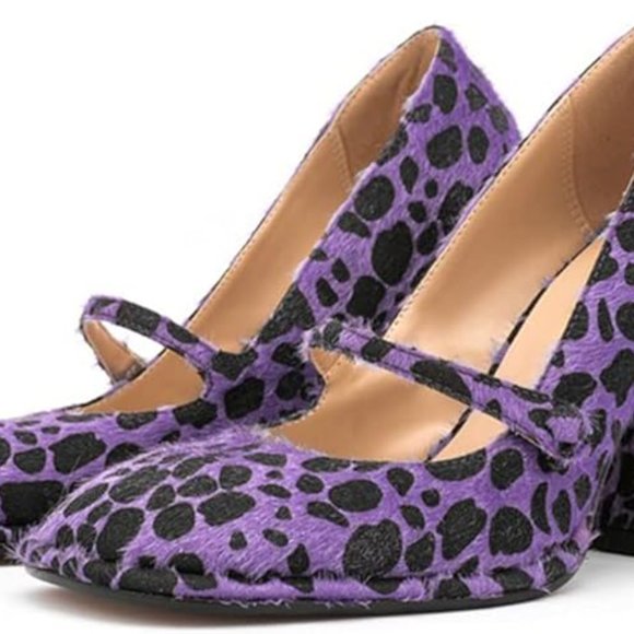 LEOPARD PRINT FAUX FUR CHUNKY PUMPS - Picture 4 of 4
